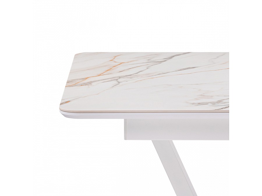 Керамический стол Бугун 120(160)х80х77 белый мрамор с прожилками / белый