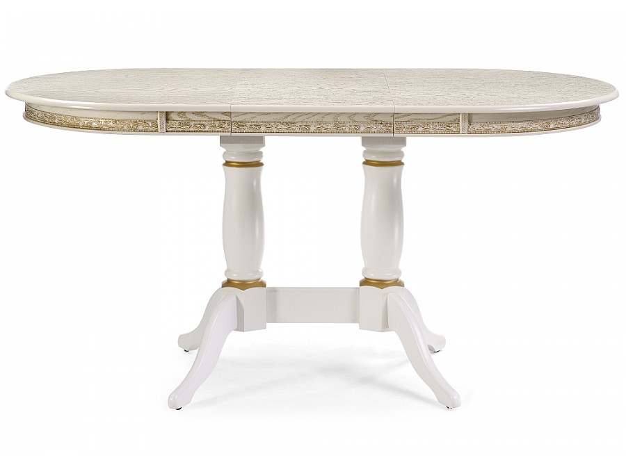 Стол деревянный Кантри 120(160)х80х75 слоновая кость с золотой патиной