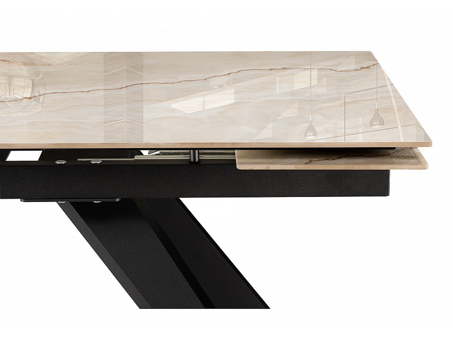 Керамический стол Морсби 140(200)х80х80 butterfly onyx beige / черный