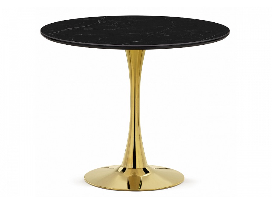 Керамический стол Тулип 90х73 черный мрамор / золото