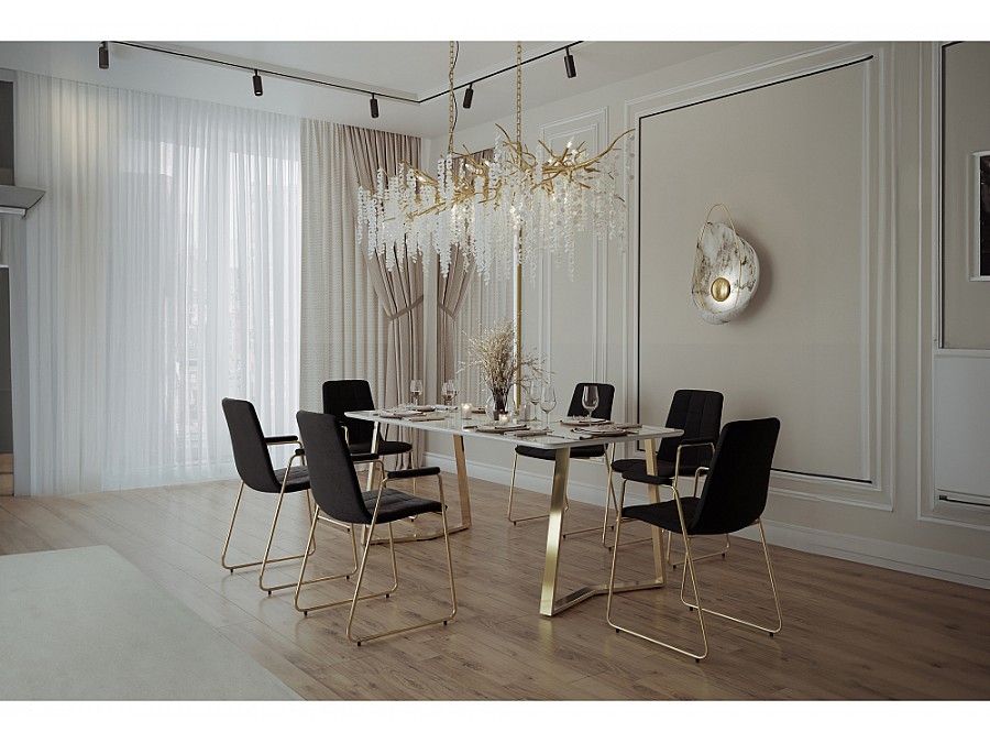 Керамический стол Селена 1 140х80х77 белый мрамор / золото