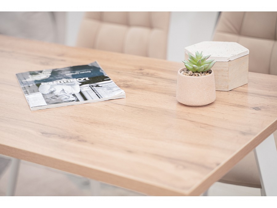 Стол деревянный Тринити Лофт 140х80х75 25 мм дуб делано светлый / белый матовый