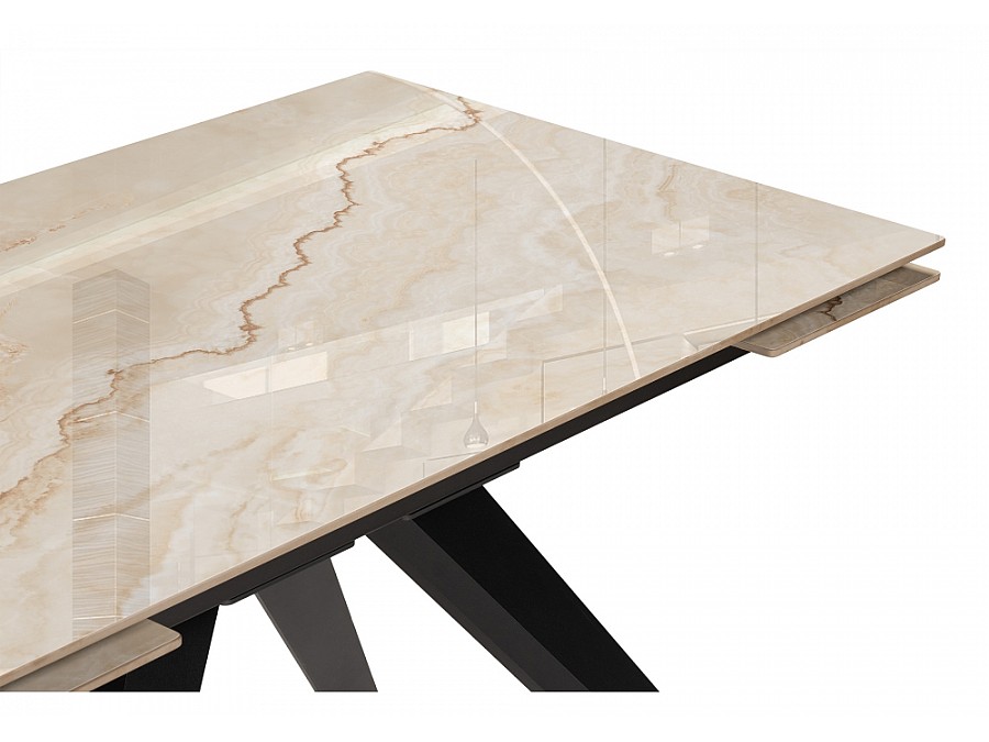 Керамический стол Морсби 140(200)х80х80 butterfly onyx beige / черный