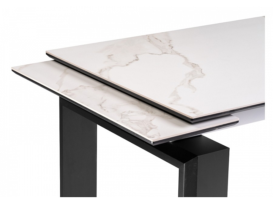 Керамический стол Давос 140(200)х80х78 белый мрамор / черный кварц