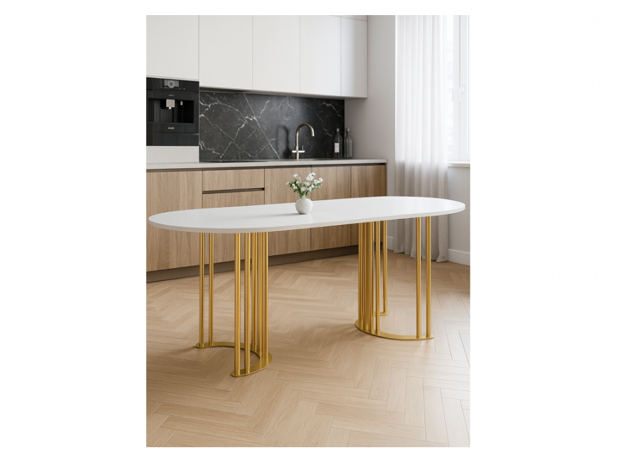 Хьюго О 200 х 90 белая шагрень пленка / золотые ноги