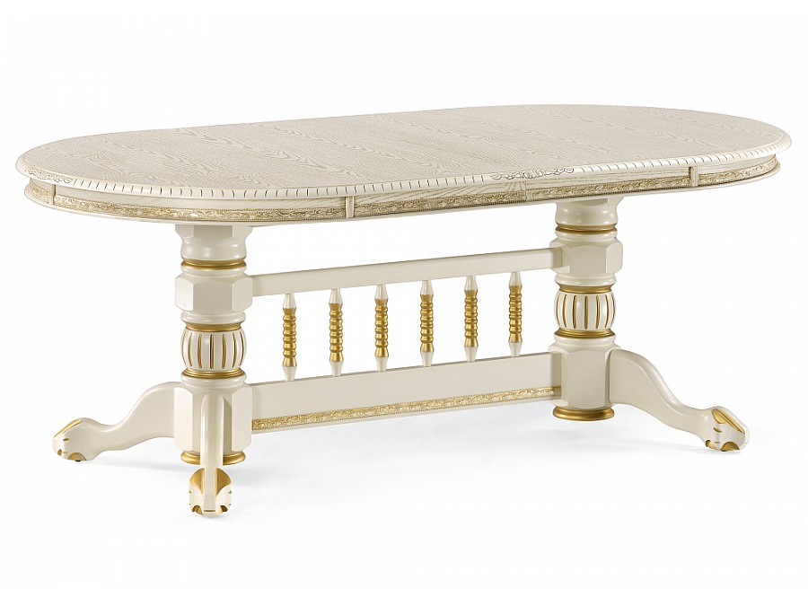 Стол деревянный Кантри 200(280)х107х79 слоновая кость / патина золото