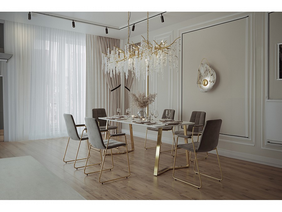 Керамический стол Селена 1 140х80х77 белый мрамор / золото