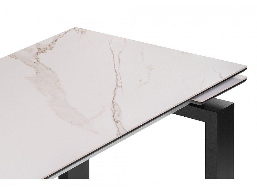 Керамический стол Давос 140(200)х80х78 белый мрамор / черный кварц