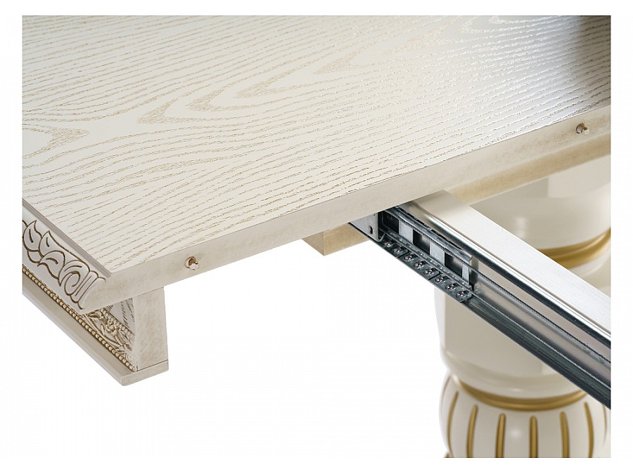 Стол деревянный Кантри 200(280)х107х79 слоновая кость / патина золото