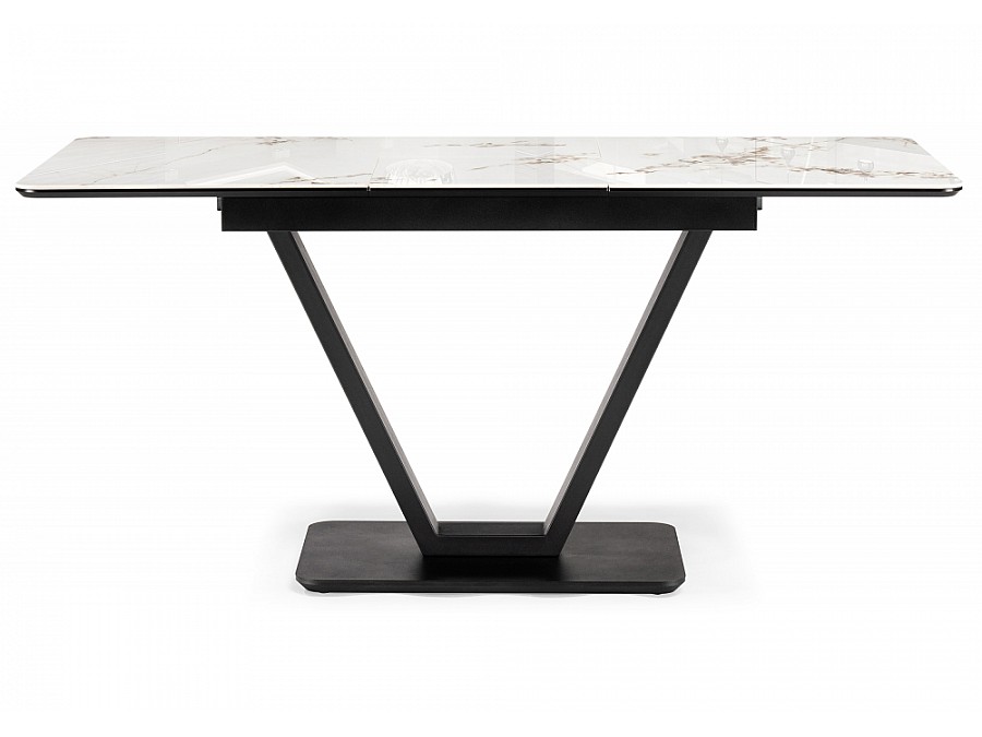 Керамический стол Бугун 120(160)х80х77 белый мрамор глняец / черный