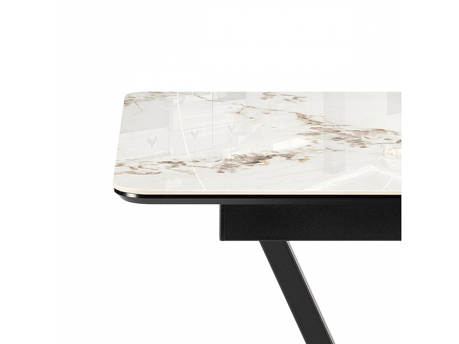 Керамический стол Бугун 120(160)х80х77 белый мрамор глняец / черный