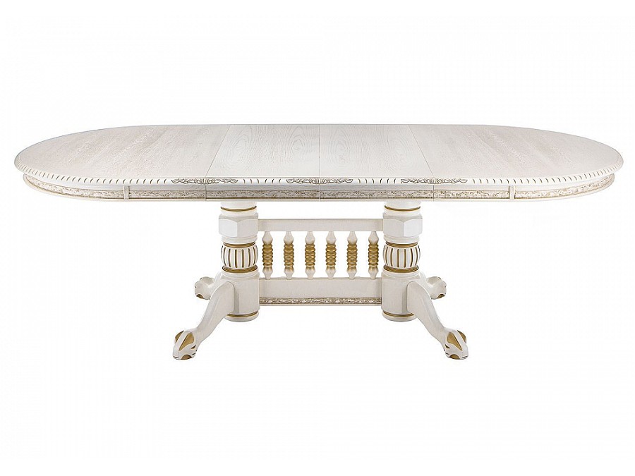 Стол деревянный Кантри 160(200-240)х107х78 молочный с золотой патиной