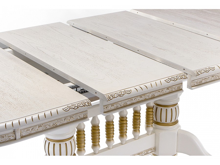 Стол деревянный Кантри 160(200-240)х107х78 молочный с золотой патиной