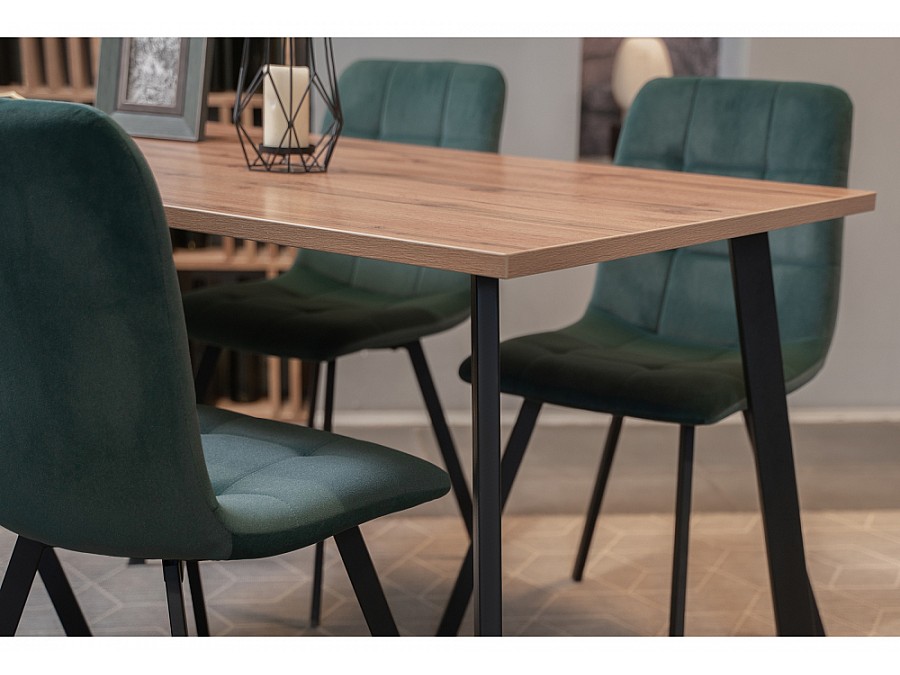 Стол деревянный Тринити Лофт 140x80x75 25 мм дуб делано темный / матовый черный