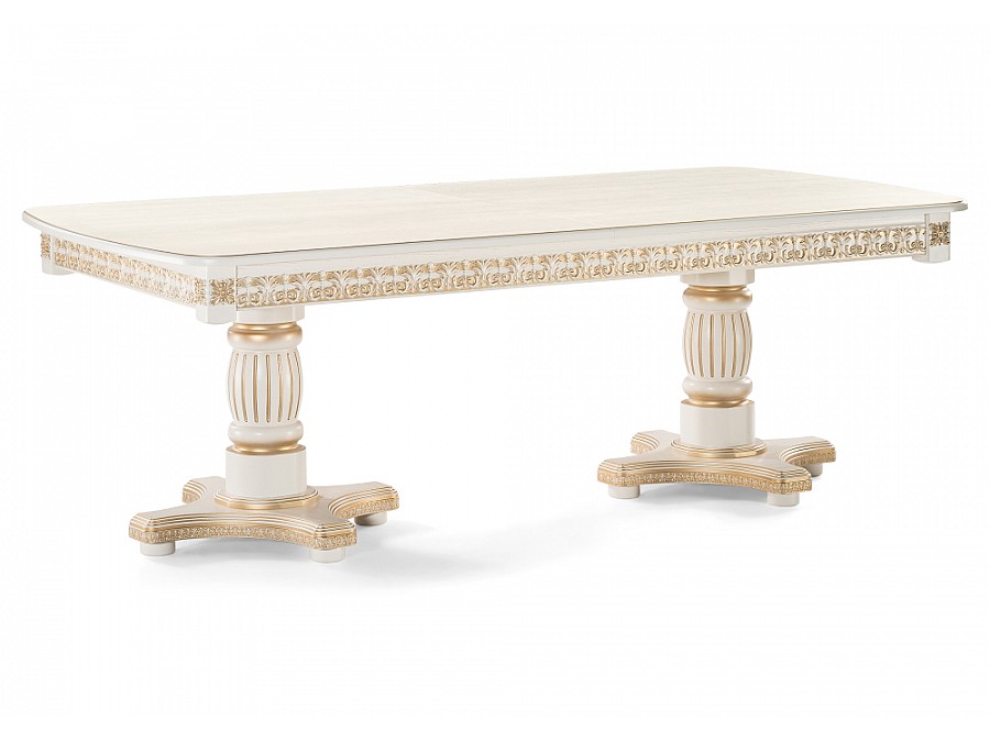Стол деревянный Морнит 220(320)х110 молочный / золото