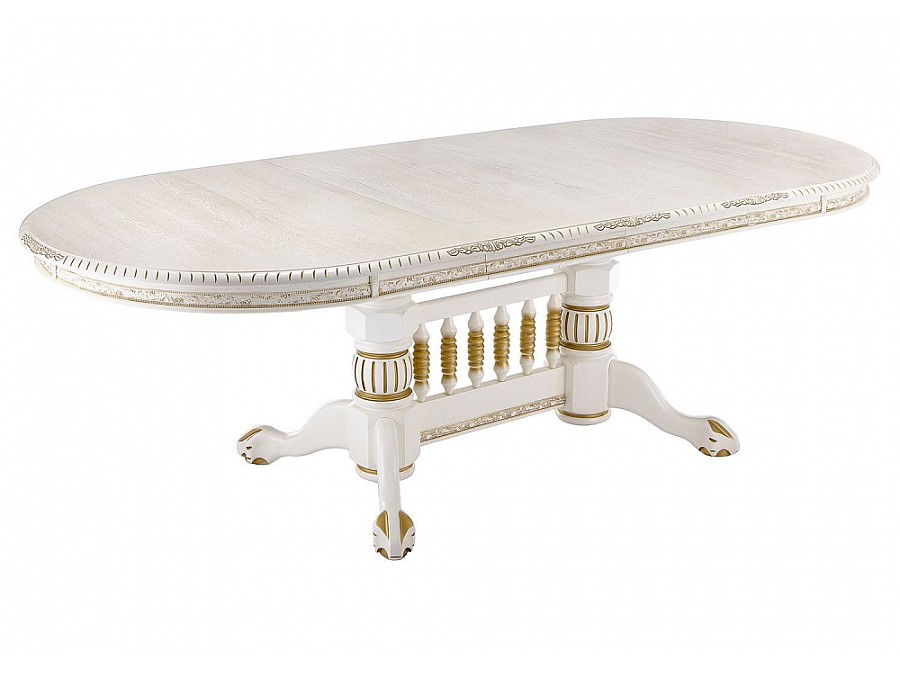 Стол деревянный Кантри 160(200-240)х107х78 молочный с золотой патиной