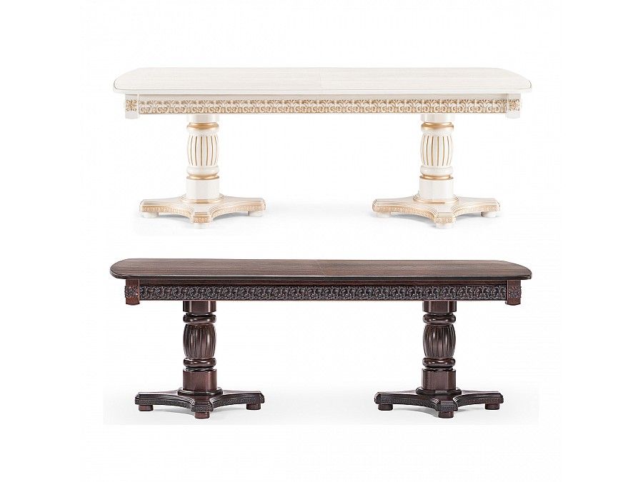 Стол деревянный Морнит 220(320)х110 слоновая кость / золото