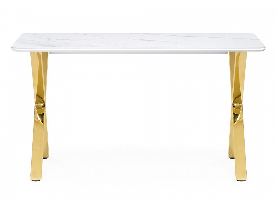 Керамический стол Селена 3 140х80х77 белый мрамор / золото