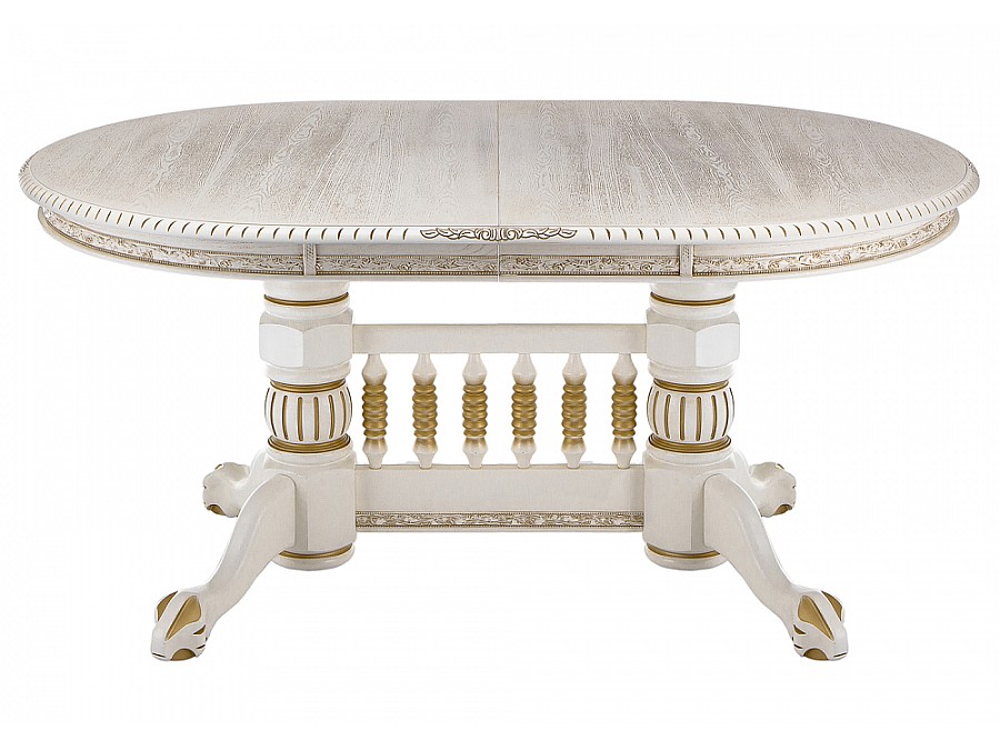 Стол деревянный Кантри 160(200-240)х107х78 молочный с золотой патиной