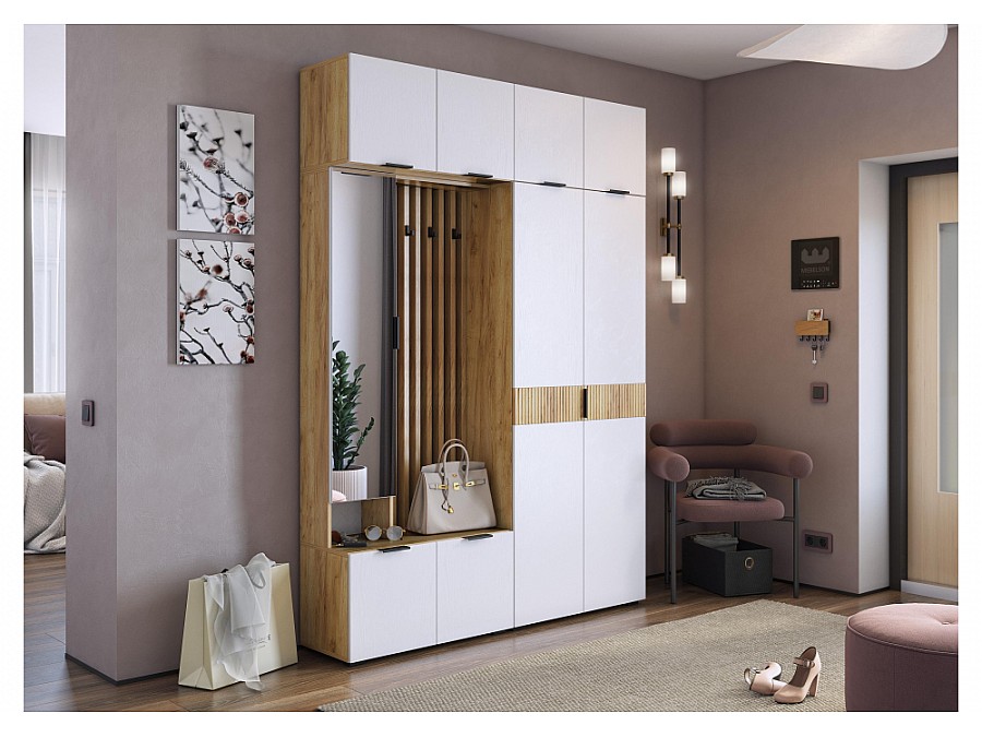 Шкафы Бери 80 дуб крафт золотой / белое дерево