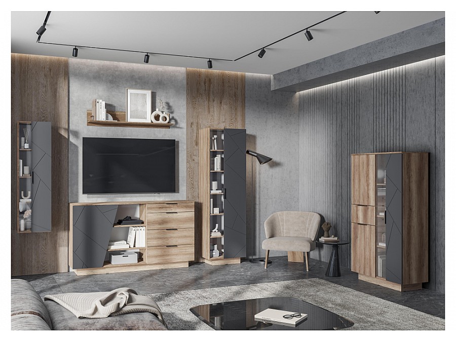 Шкафы Диамо ШК 02 софт графит / дуб каньон