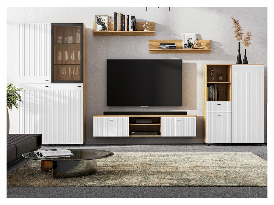 Шкафы Эдолина дуб золотой / черный / белый матовый