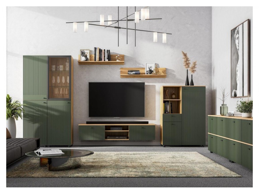 Шкафы Эдолина дуб золотой / черный / олива софт