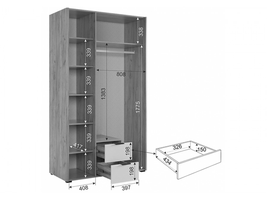 Адам трехдверный с зеркалом дуб крафт золотой / графит