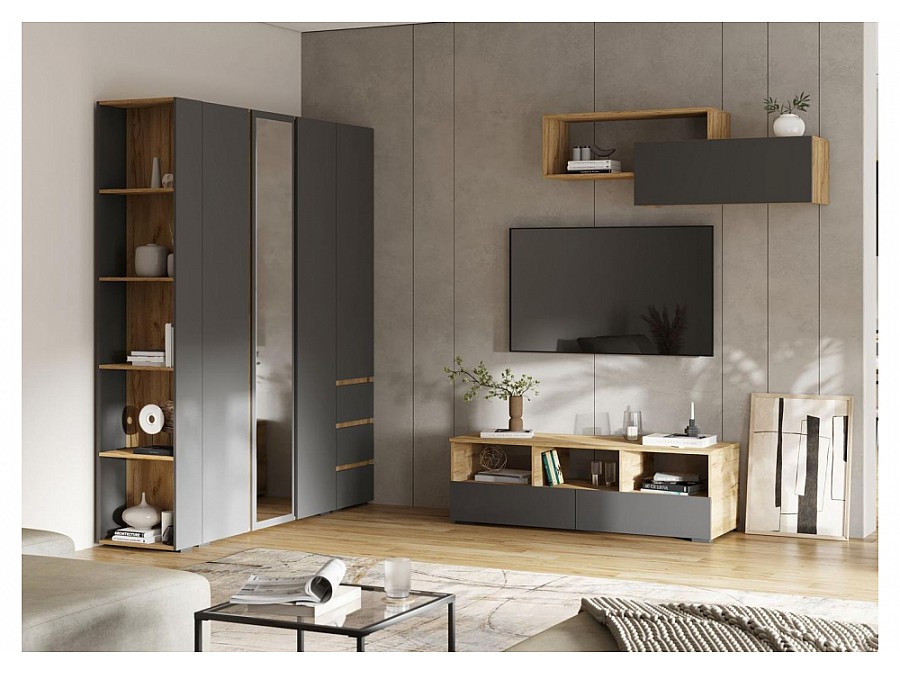 Шкафы Элла ПН 03 серый графит / дуб крафт золото