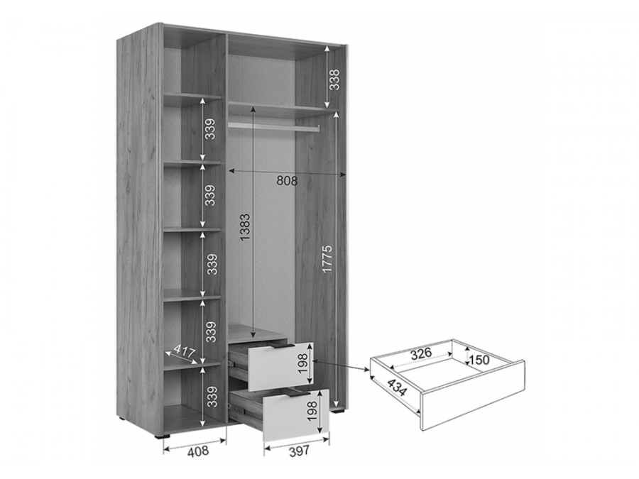 Адам трехдверный с зеркалом дуб крафт золотой / белое дерево