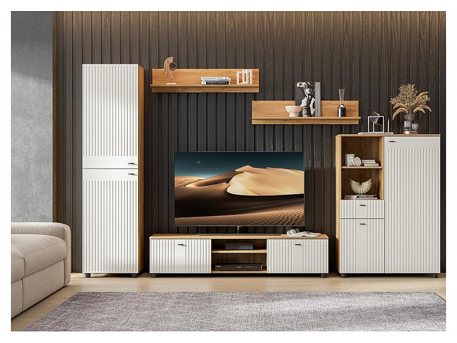 Шкафы Эдолина двухдверный дуб золотой / белый матовый