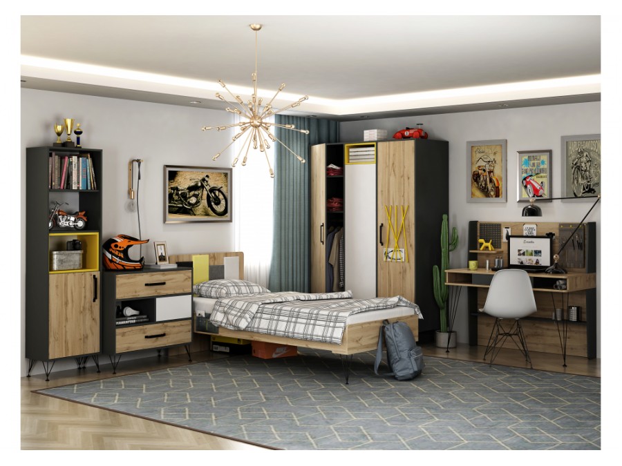 Шкафы трехдверный Нобира антрацит / дуб ирландский / солнечный свет