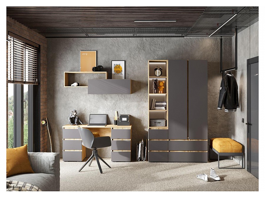 Шкаф Элла ШК 01 серый графит 0162 / дуб крафт золото