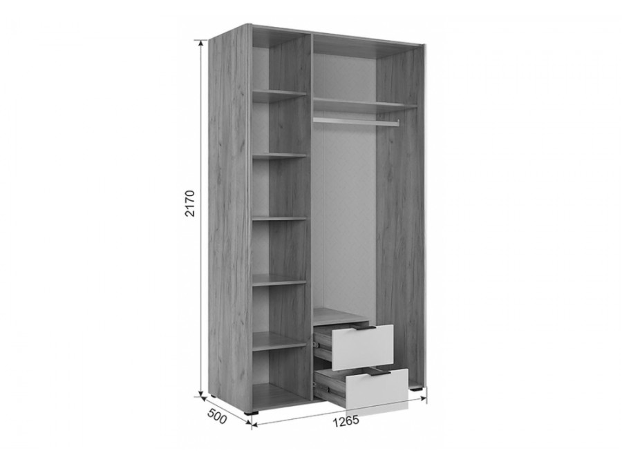 Адам трехдверный с зеркалом дуб крафт золотой / белое дерево