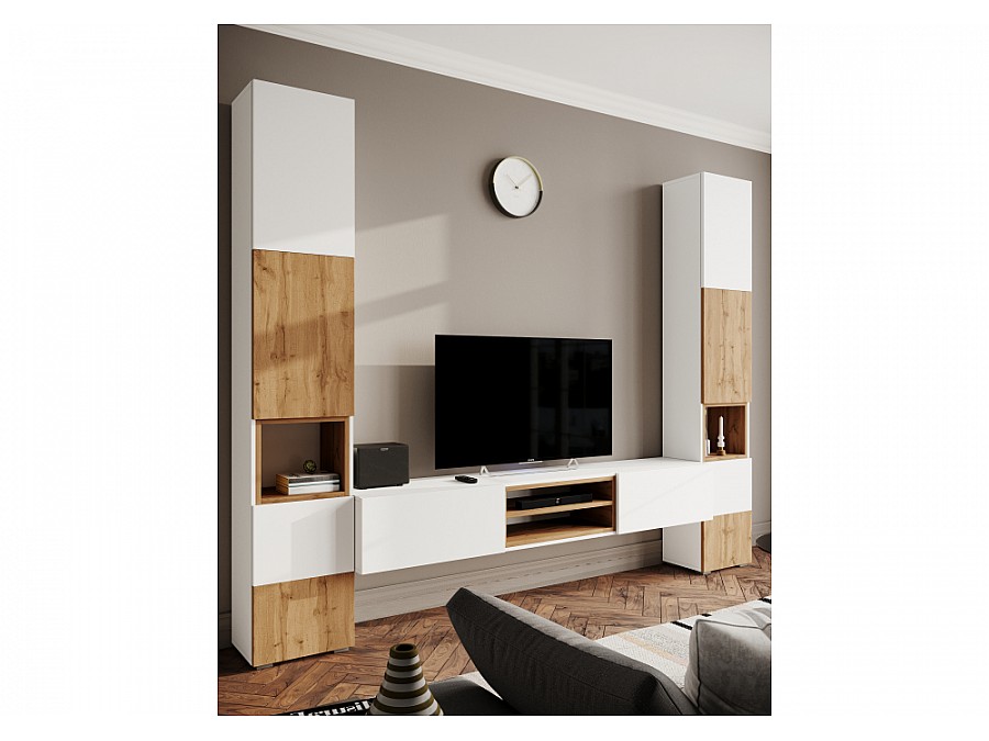 Стеллаж Лонгфорд белый / дуб вотан