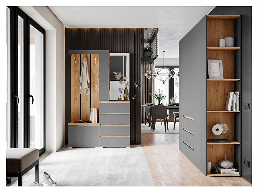 Стеллаж Элла СТЛ 01 серый графит / дуб крафт золото