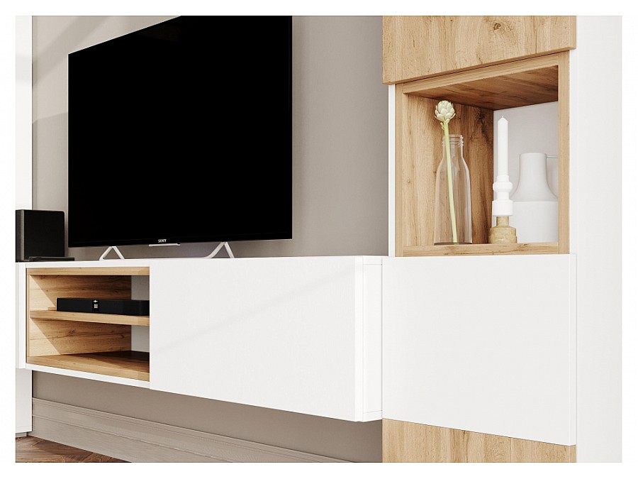 Стеллаж Лонгфорд белый / дуб вотан