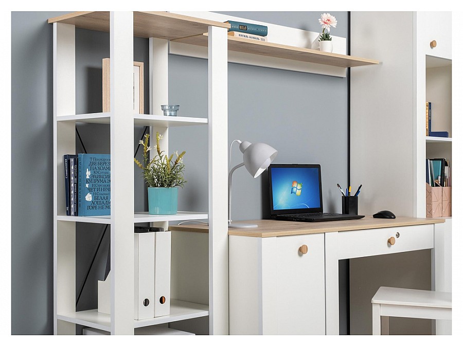 Стеллаж Джастин 13.354 белый PE шагрень / дуб белый exclusive OW D4430