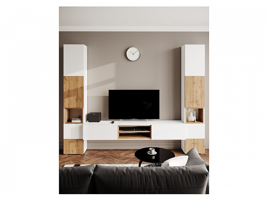 Стеллаж Лонгфорд белый / дуб вотан