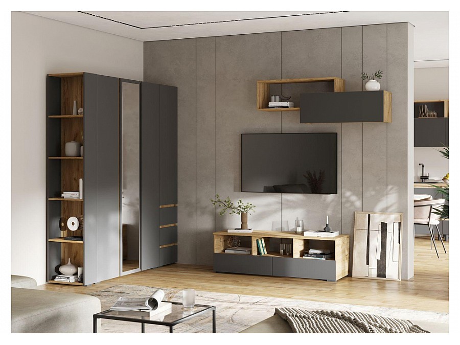 Стеллаж Элла СТЛ 01 серый графит / дуб крафт золото