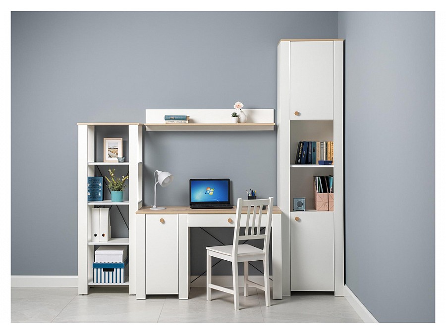 Стеллаж Джастин 13.354 белый PE шагрень / дуб белый exclusive OW D4430