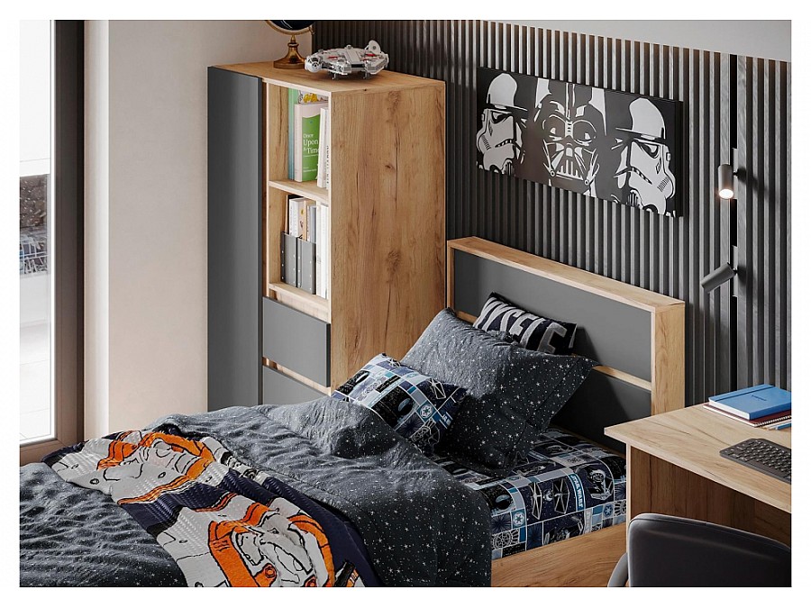 Стеллаж Элла ШК 03 серый графит / дуб крафт золото