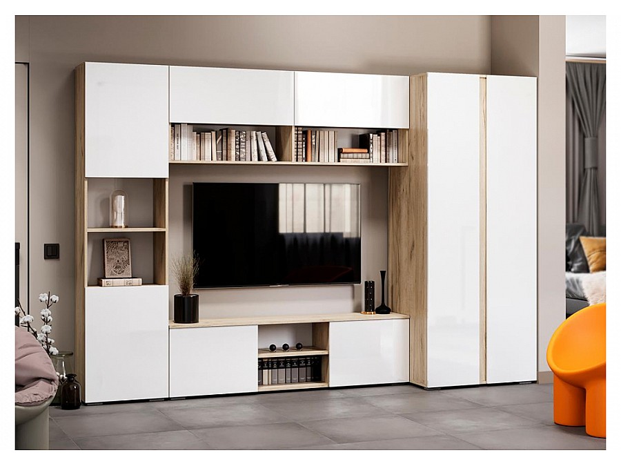 Стеллаж Алетра ПО-500 дуб крафт серый / глянец белый