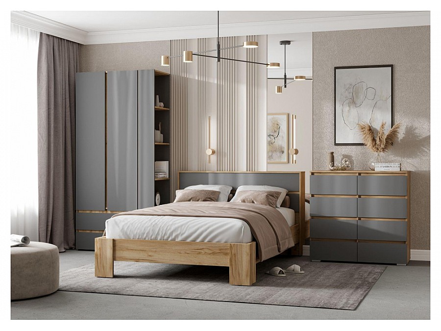 Стеллаж Элла СТЛ 01 серый графит / дуб крафт золото