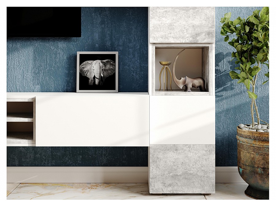 Стеллаж Лонгфорд белый / бетон светлый