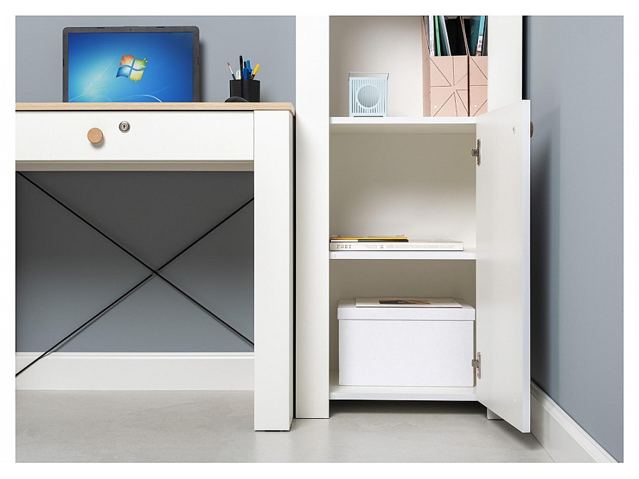 Стеллаж Джастин 16.306 белый PE шагрень / дуб белый exclusive OW D4430