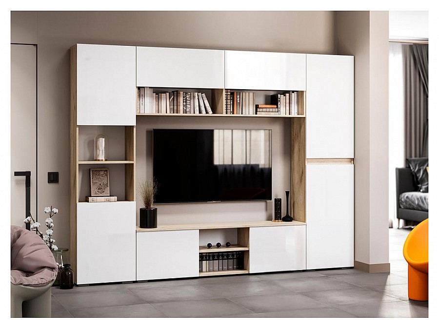 Стеллаж Алетра ПО-500 дуб крафт серый / глянец белый