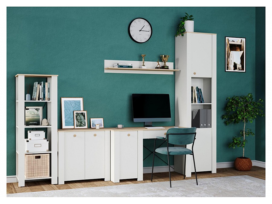 Стеллаж Джастин 13.354 белый PE шагрень / дуб белый exclusive OW D4430