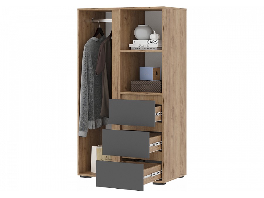 Стеллаж Элла ШК 03 серый графит / дуб крафт золото