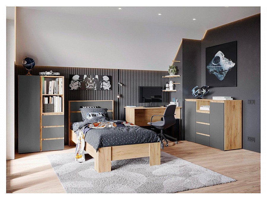 Стеллаж Элла ШК 03 серый графит / дуб крафт золото